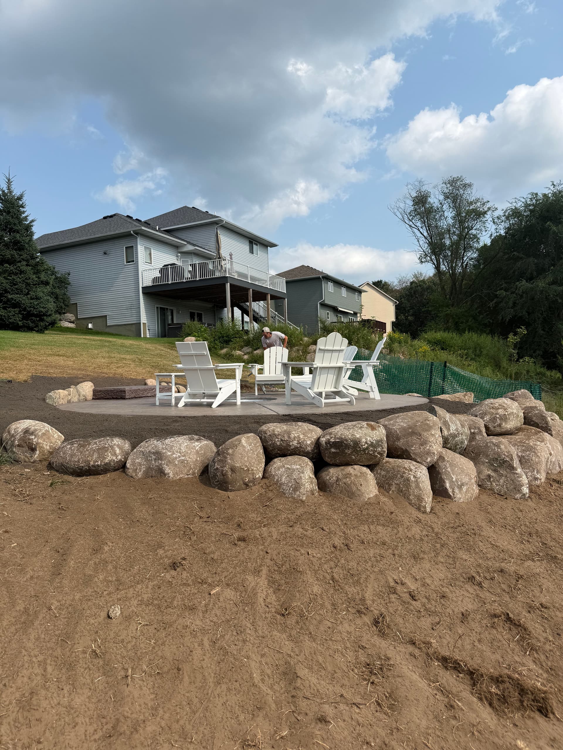 Stamped Concrete Patio and Boulder Wall in Isanti